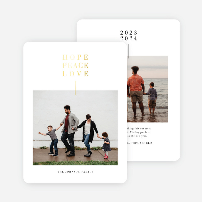 Foil Pinned Love Multi Photo Holiday Cards - Yellow