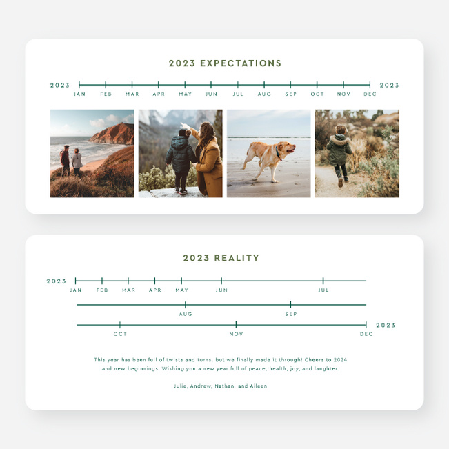 Jumbled Timeline New Year Cards and Invitations - Green