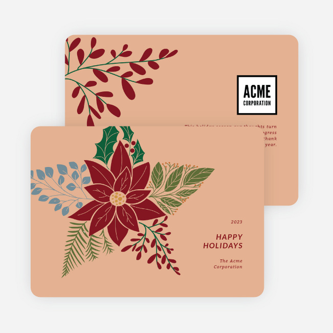 Floral Star Corporate Holiday Cards & Corporate Christmas Cards - Orange