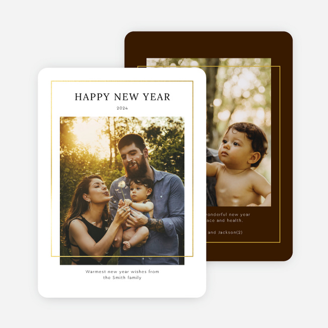 Foil Little Frame New Year Cards and Invitations - Yellow