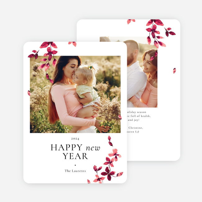 Fresh and Flowery New Year Cards and Invitations - Red