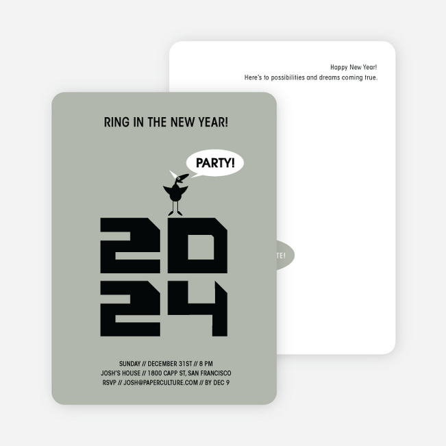 Chic New Year’s Eve Party Bird Invitations - Silver Grey