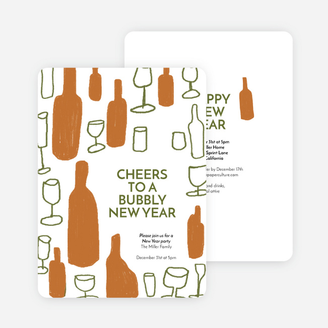Pop, Sip, Celebrate! New Year Cards and Invitations - Orange