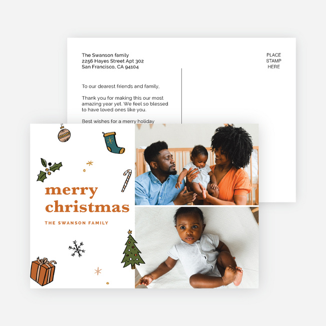 Season’s Doodles Personalized Christmas Cards - Orange