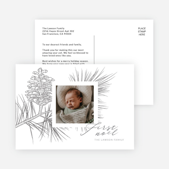 Evergreen Bliss Personalized Christmas Cards - White