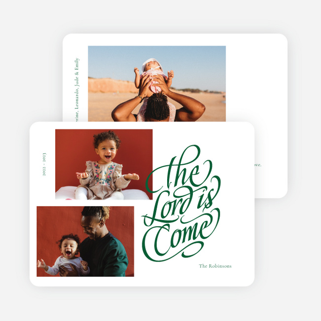 The Lord is Come Personalized Christmas Cards - Green