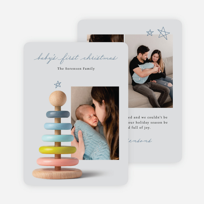 Stacking Joy Personalized Christmas Cards - Blue