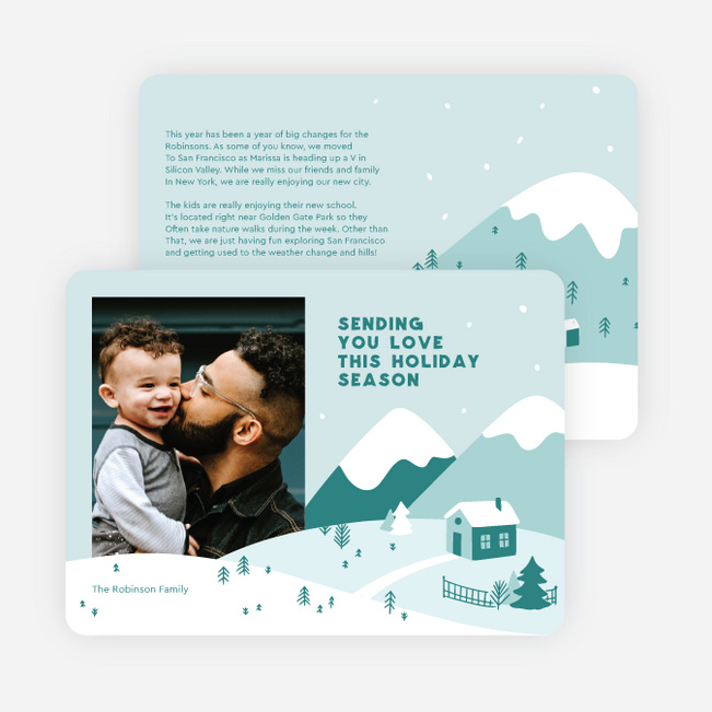 Snowy Landscape Holiday Cards and Invitations - Blue