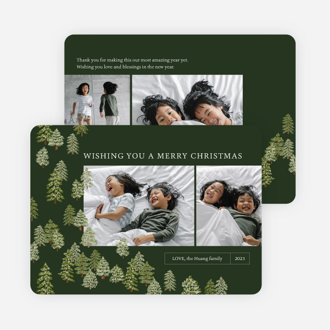 Peaceful Forest Wishes Personalized Christmas Cards - Green