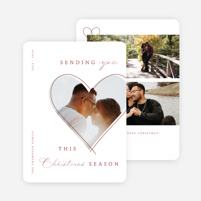 Heartfilled Seasons Wishes Personalized Christmas Cards - Red