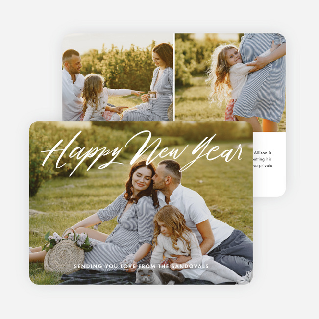 Peaceful & Joyful Tidings New Year Cards and Invitations - White