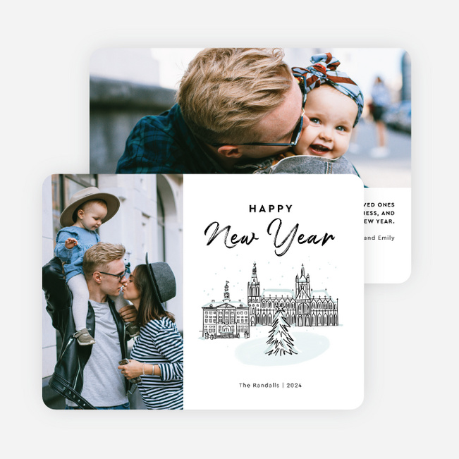 Urban Snowfall New Year Cards and Invitations - White