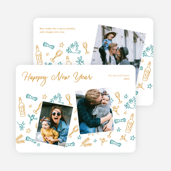 Wintery Doodles New Year Cards and Invitations - Yellow