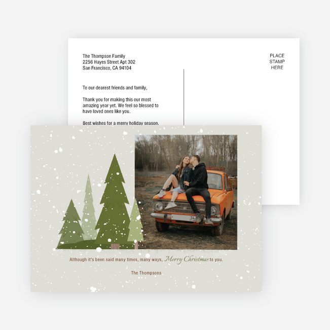 Snow Dusted Pines Personalized Christmas Cards - Green