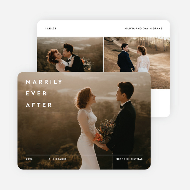 Newly Wedded Bliss Personalized Christmas Cards - White