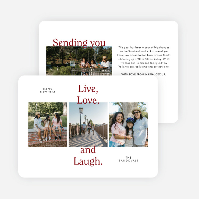 Loving Trio New Year Cards and Invitations - Red