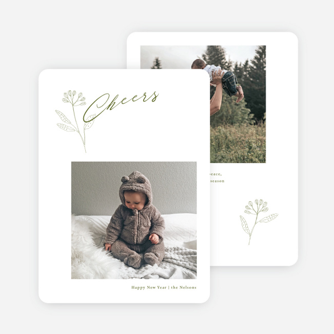 Joyfully Minimal Leaf New Year Cards and Invitations - Green