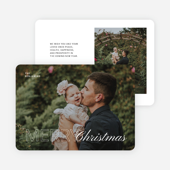 Modern Meets Scripted Personalized Christmas Cards - White