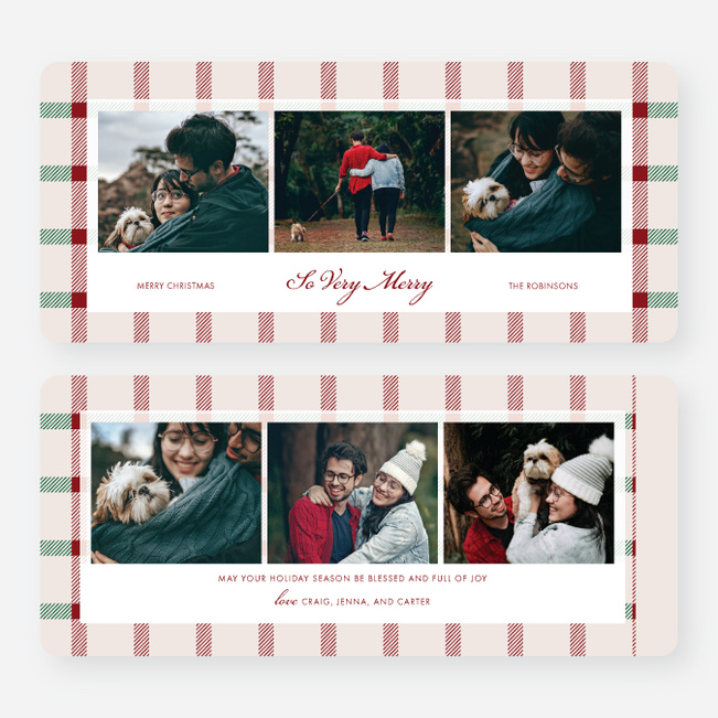 Classy Plaid Personalized Christmas Cards - Red