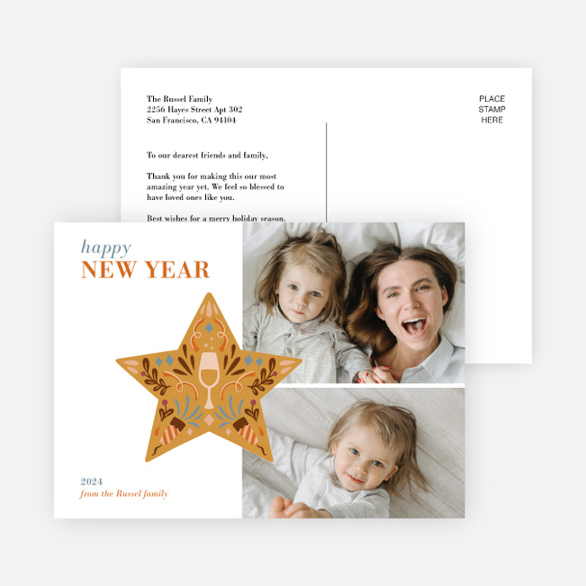 Ornamental Florals New Year Cards and Invitations - Yellow