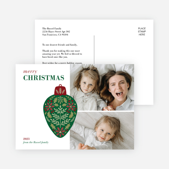 Ornamental Florals Personalized Christmas Cards - Green