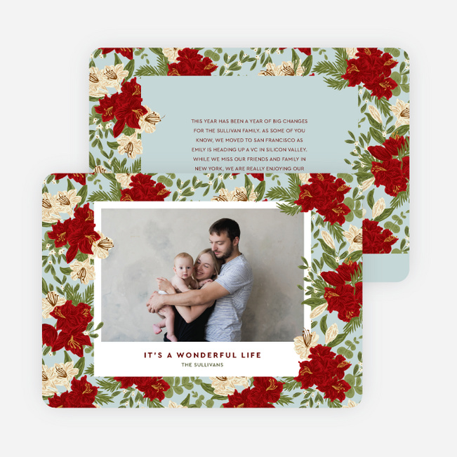 Poinsettia Pattern Personalized Christmas Cards - Red