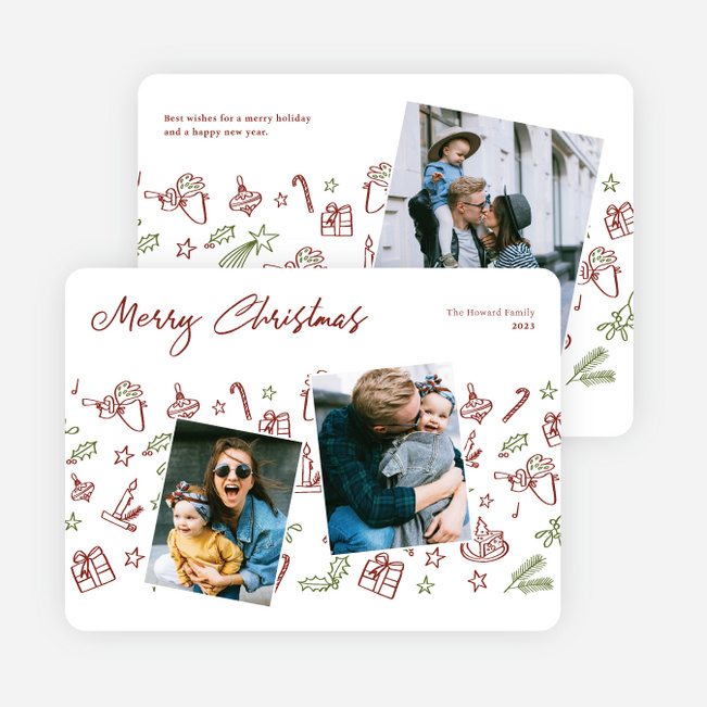 Wintery Doodles Personalized Christmas Cards - Red