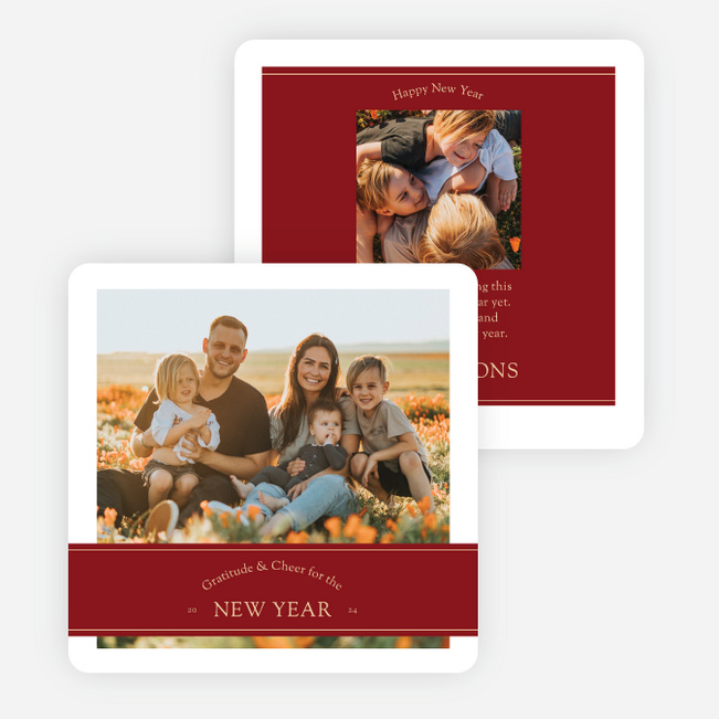 Banded Gratitude & Cheer New Year Cards and Invitations - Red