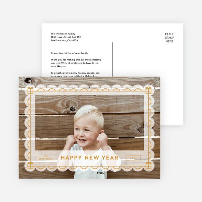 Frosted Frame New Year Cards and Invitations - Yellow