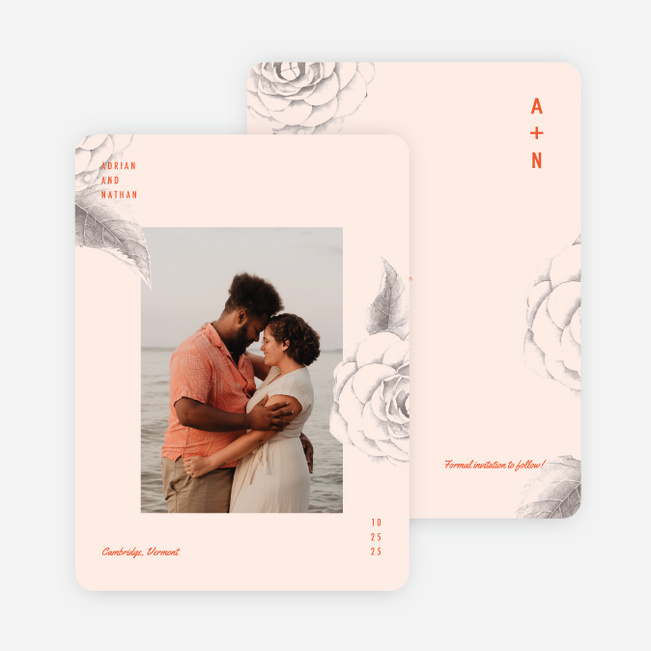Muted Camellia Save the Date Cards - Red