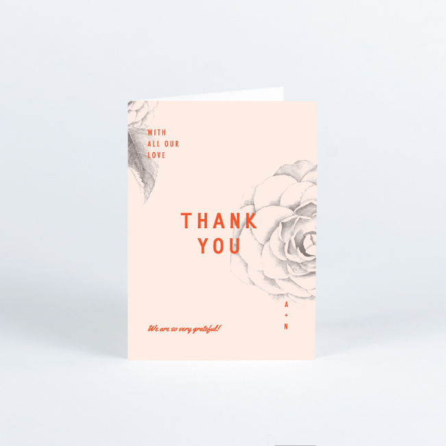 Muted Camellia Wedding Thank You Cards - Red