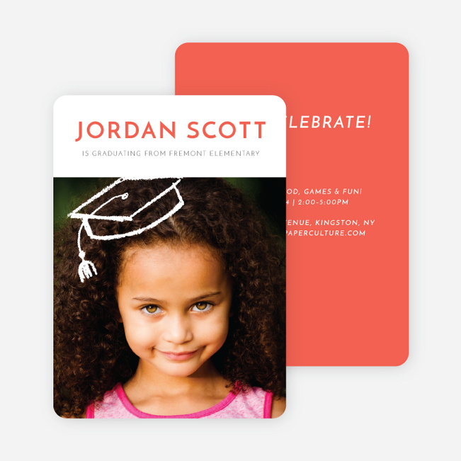 Floating Cap Graduation Announcements for Elementary School - Pink
