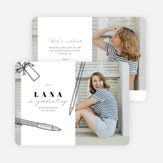 Pen & Parchment Graduation Announcements & Invitations - White