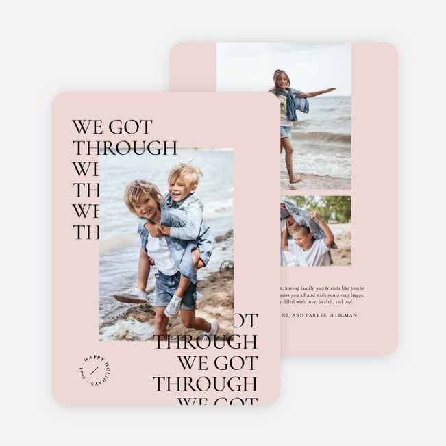 Overlapping Headlines Multi Photo Holiday Cards - Pink