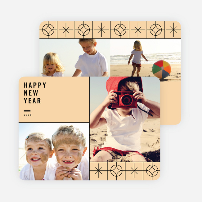 Stars Motif New Year Cards - Orange