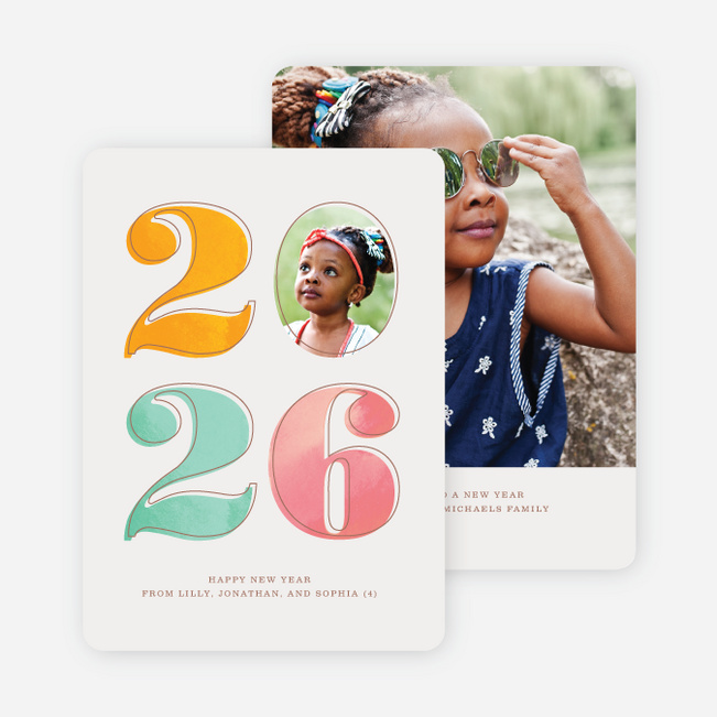 Cheery Numbers New Year Cards - Pink