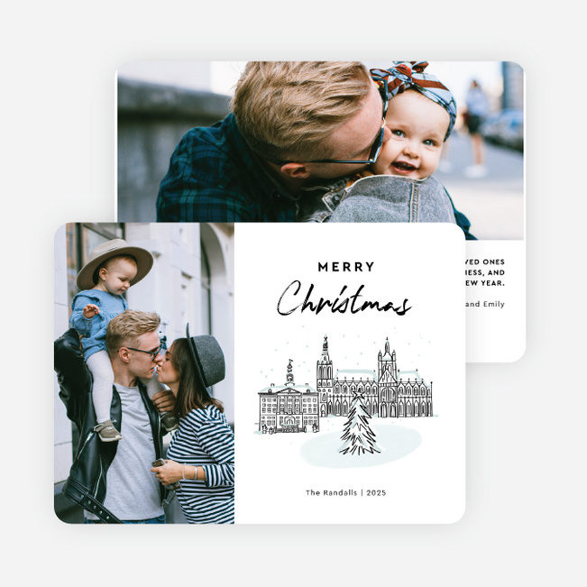 Urban Snowfall Personalized Christmas Cards - White
