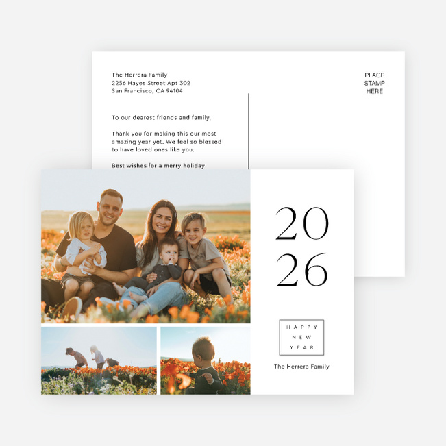 Stacked Grid New Year Cards and Invitations - Black