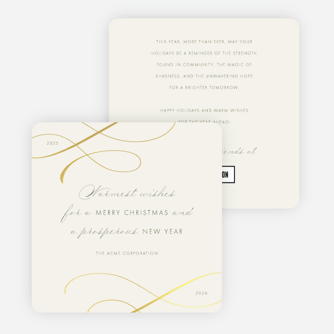 Foil Subtle Script Corporate Holiday Cards & Corporate Christmas Cards - Yellow