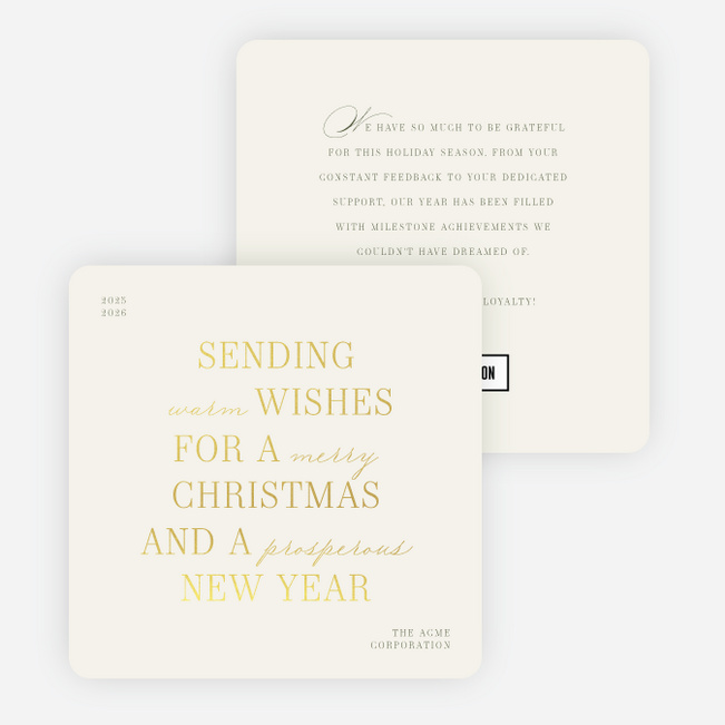 Foil True Work Intentions Corporate Holiday Cards & Corporate Christmas Cards - Yellow