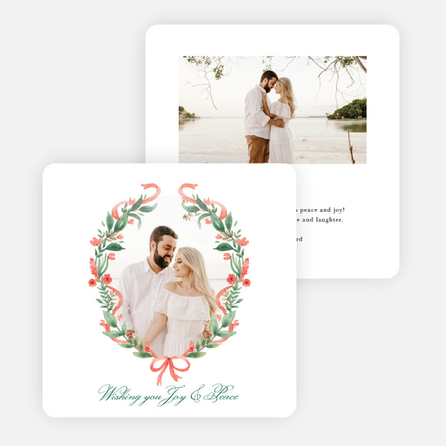 Wreath & Ribbon Christmas Cards - White