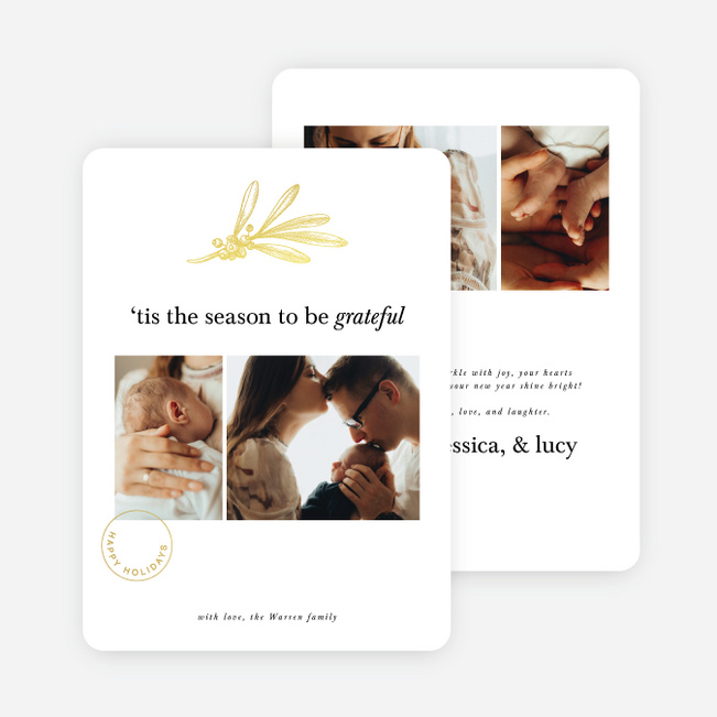 Foil Mistletoe Mail Holiday Cards and Invitations - Yellow