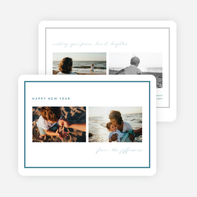 Photo Line New Year Cards and Invitations - Blue