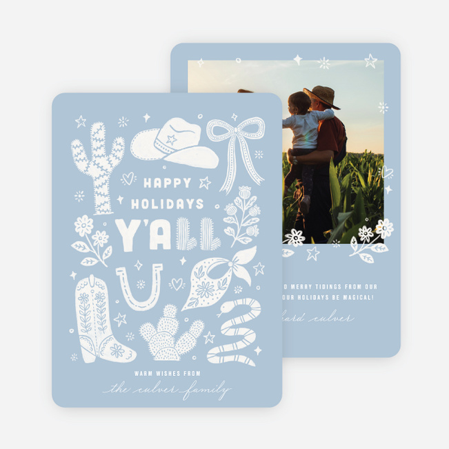 Wrangled Wishes Holiday Cards and Invitations - Blue