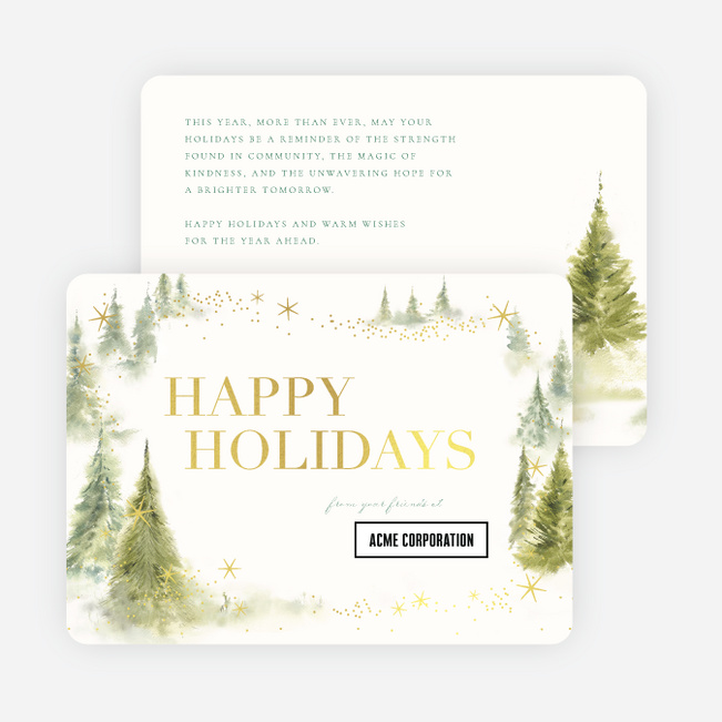 Foil Whispering Woods Corporate Holiday Cards & Corporate Christmas Cards - Yellow
