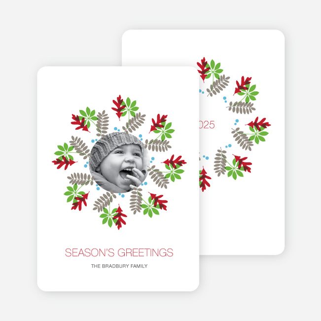 Mistletoe and Holly Wreath Christmas Cards - Cherry