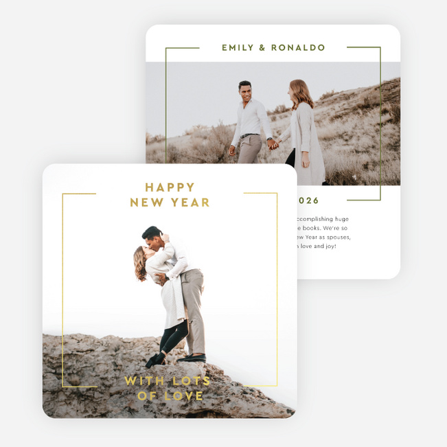 Foil Luxe Outline New Year Cards and Invitations - Yellow