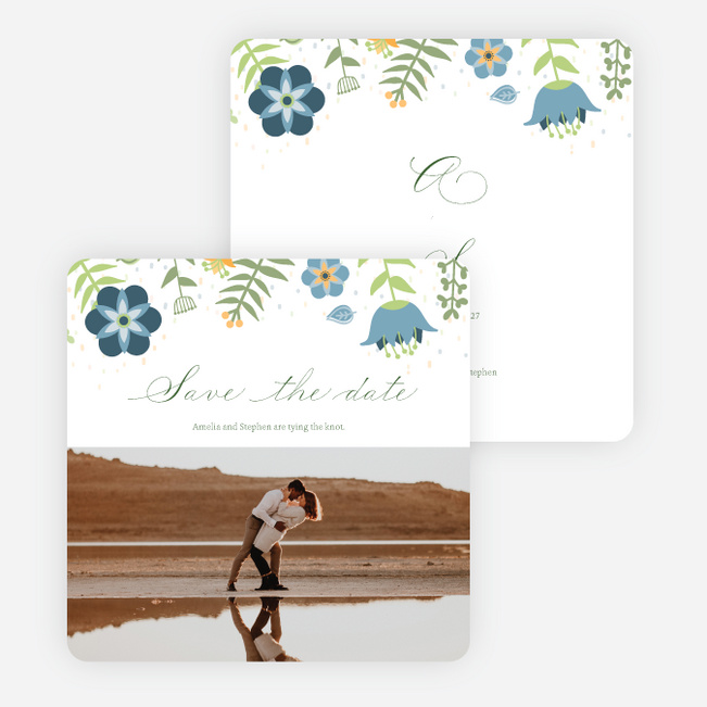 Wildflower Border Save the Date Cards - Blue