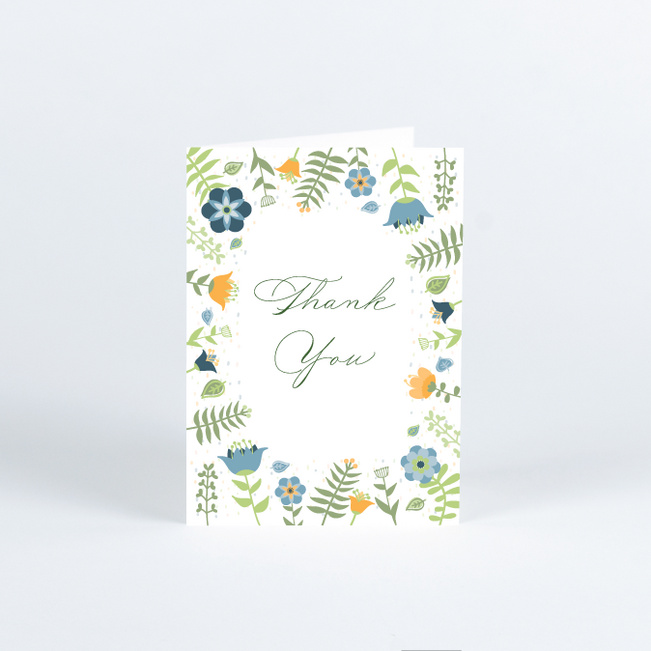 Wildflower Border Wedding Thank You Cards - Blue