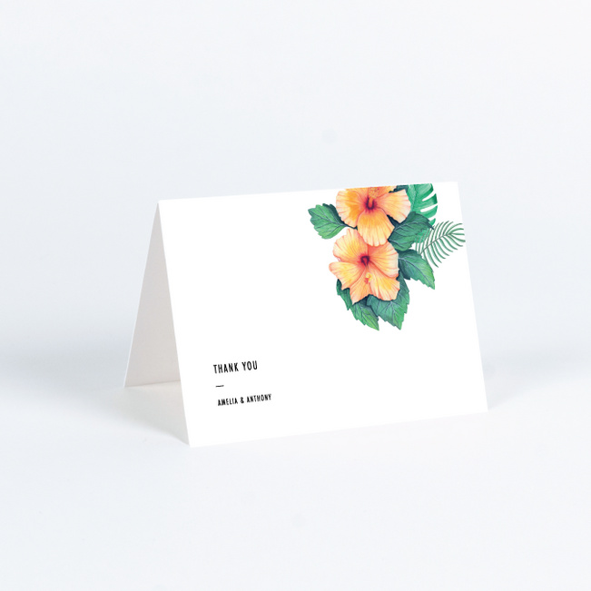 Orange Hibiscus Wishes Wedding Thank You Cards - White